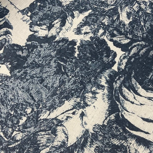 Ballard Mitzi Blue Botanical fabric remnant styled for a headboard project