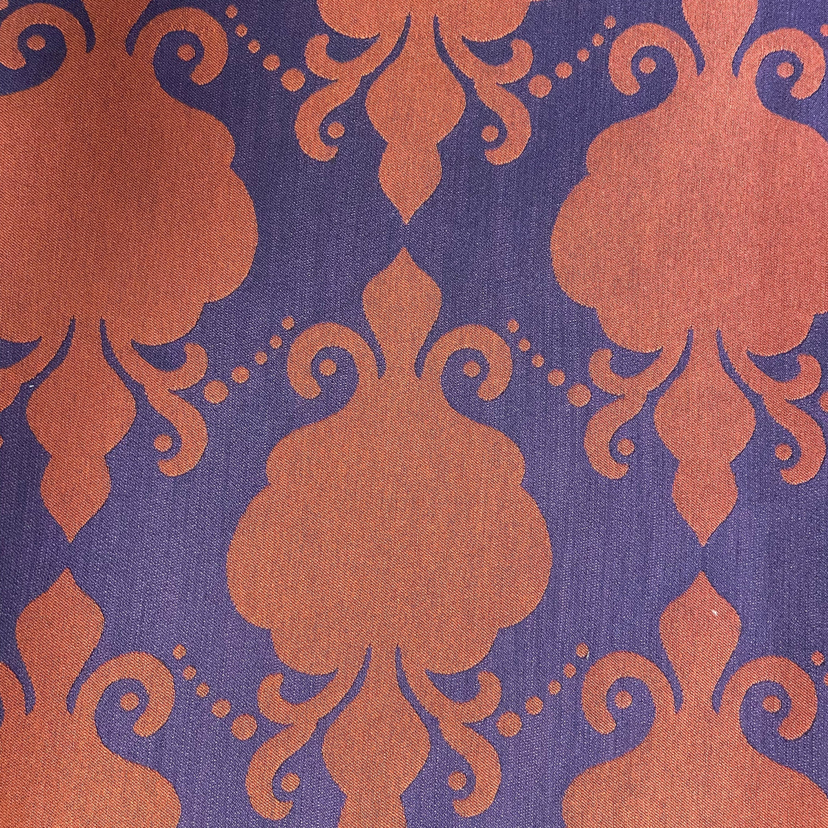 Burnt orange and navy damask jacquard upholstery fabric
