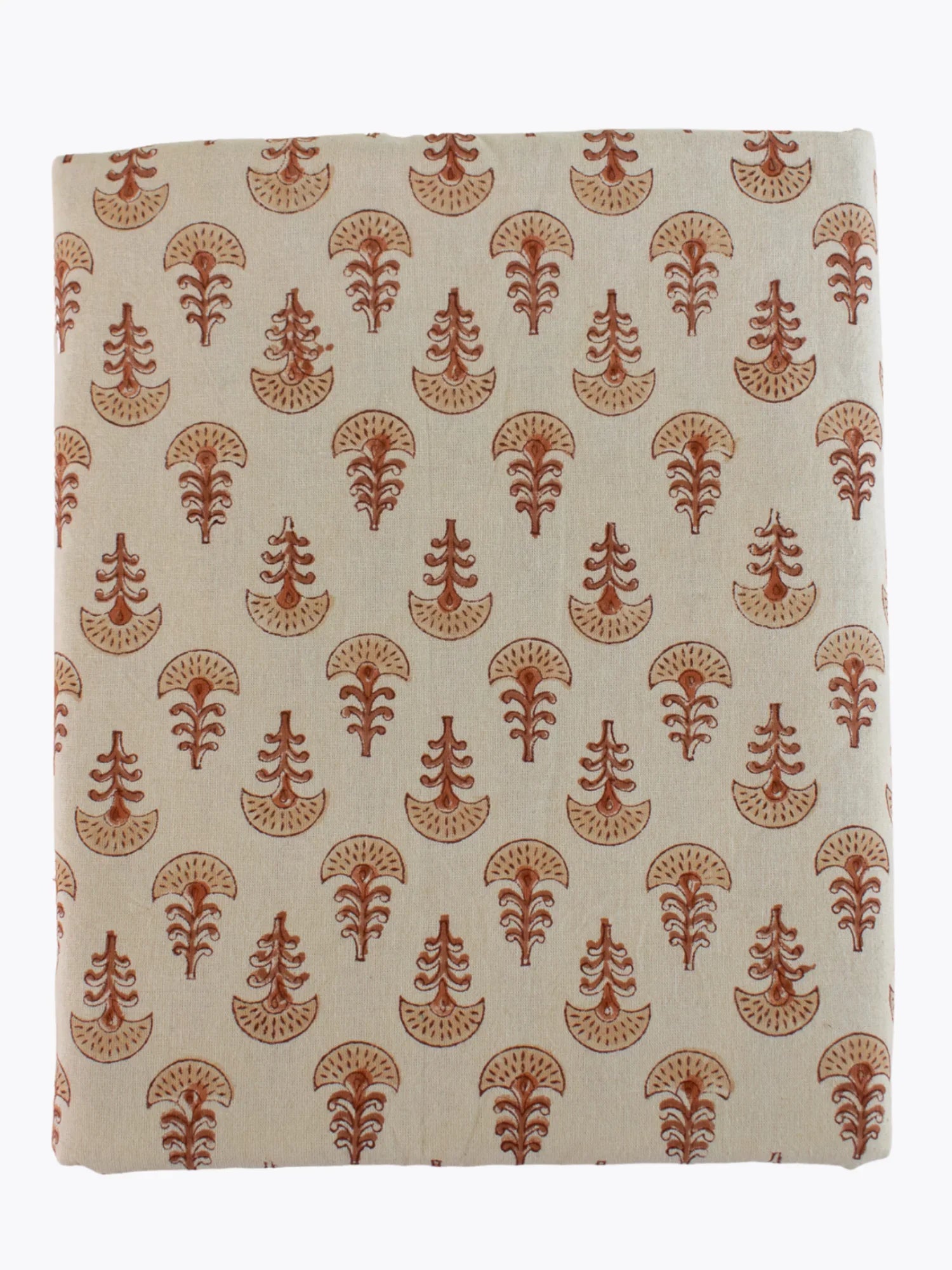 Bhuti block print fabric, rust and tan on natural linen