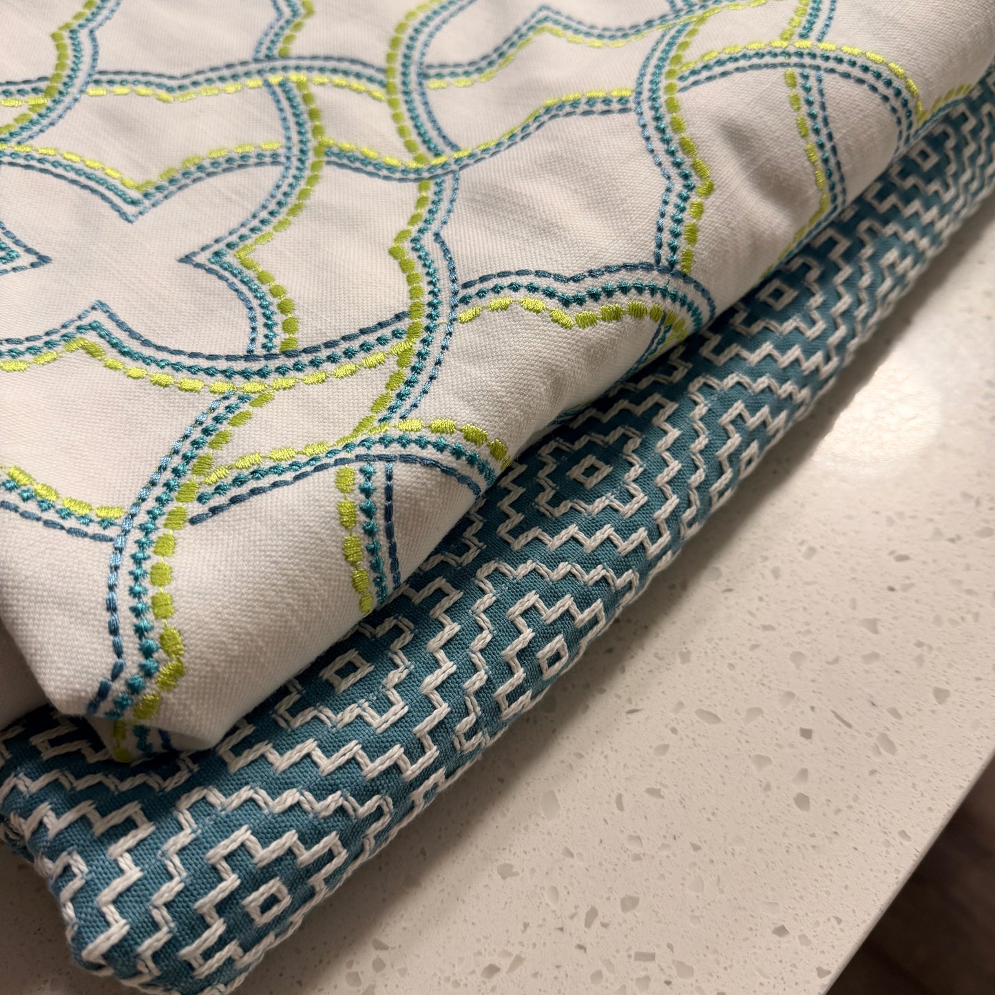 Project Bundle | Embroidered Trellis + Teal Geometric | 5 Yards