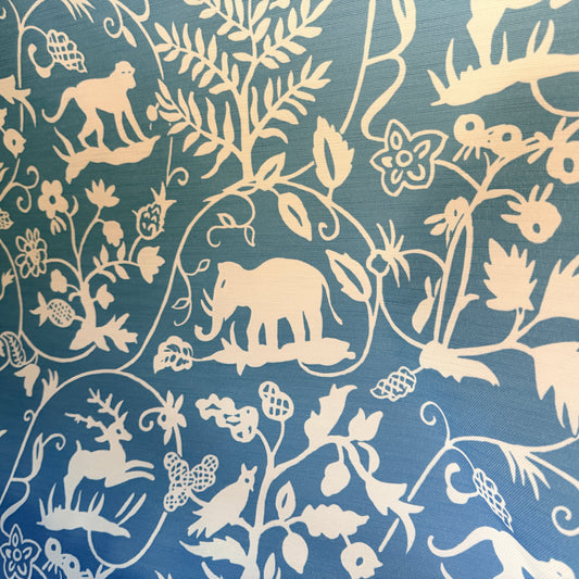 Kravet Animaltale Woodland Animal Print in Blue (Marine) fabric remnant