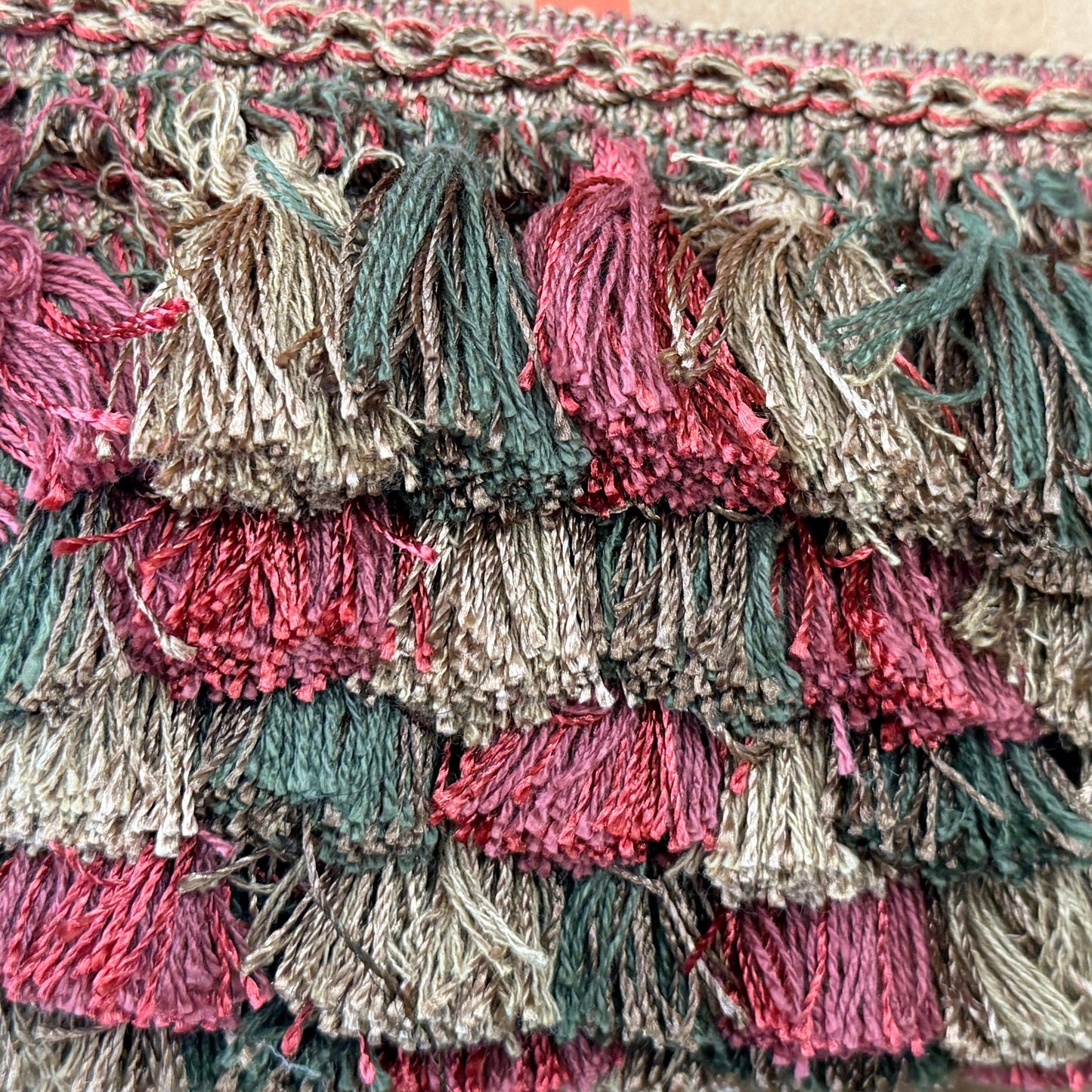 Multicolor Tassel Fringe Trim | Pink, Sage & Brown | 2 Yards
