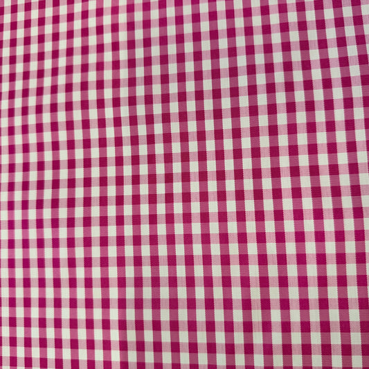 Pink & White Gingham Silk Dupioni fabric remnant