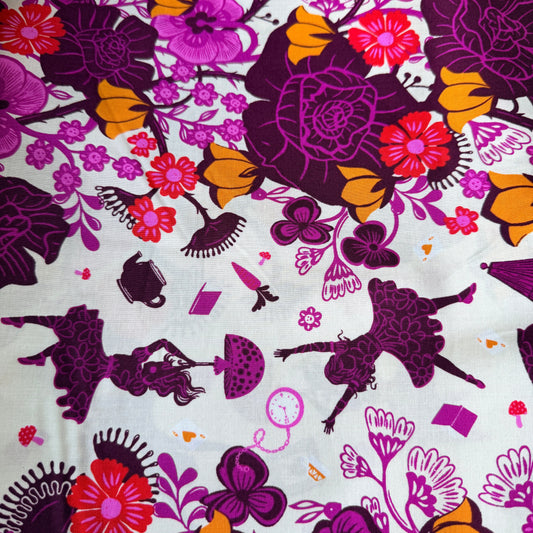 Hello Alice by Sarah Watts | Rabbit Hole Cotton Print in Eggplant & Magenta | 3 Yards