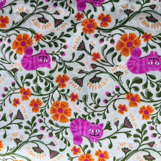 Hello Alice by Sarah Watts | Cheshire Cat Cotton Print in Pink & Orange | 3 Yards