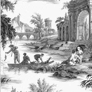 Sepia Toile de Jouy Pastoral River Scene | 8 Yards